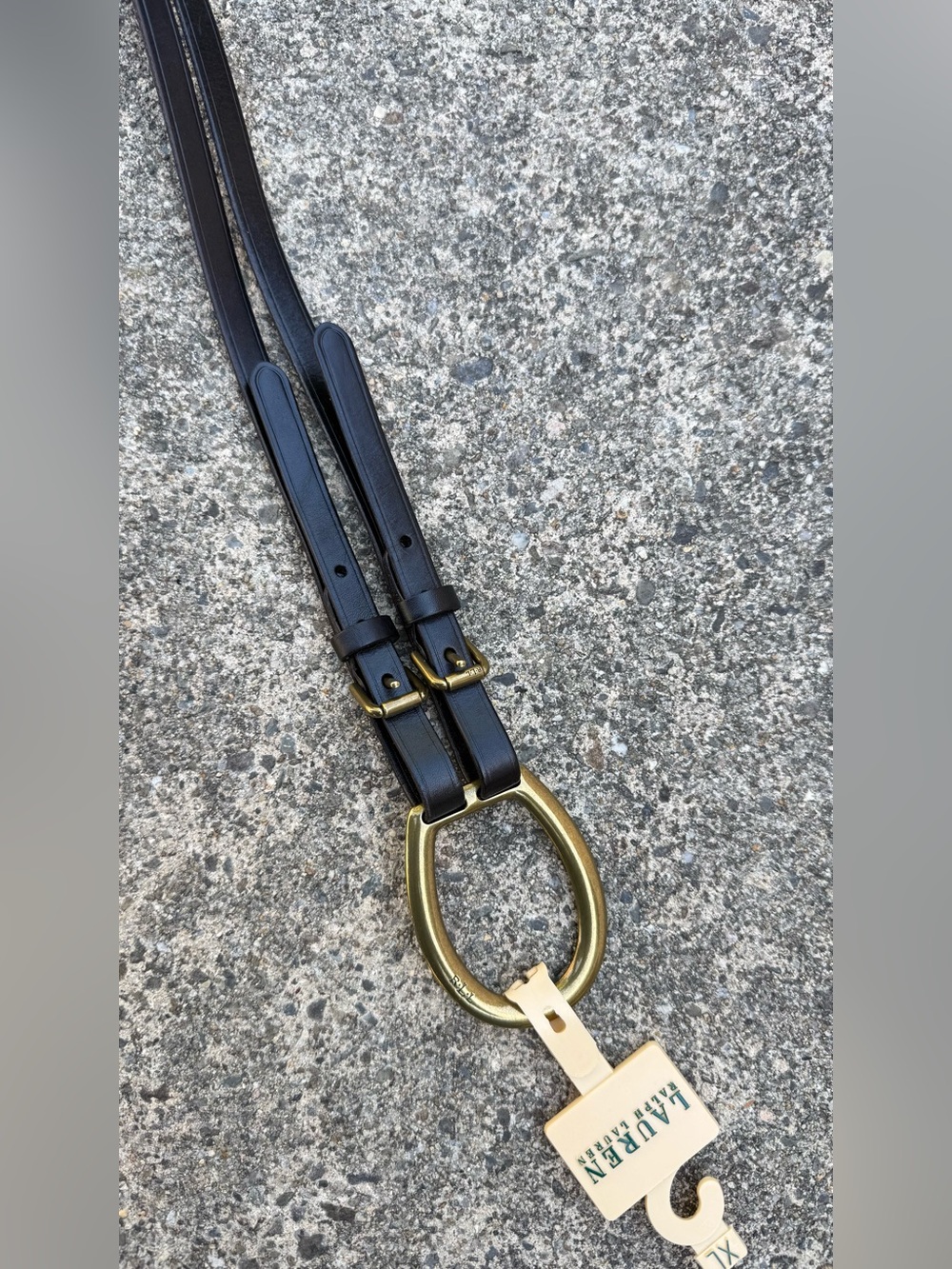Lauren Ralph Lauren Black Leather Double-Strap Belt with Gold Ring Accent - Picture 9 of 10